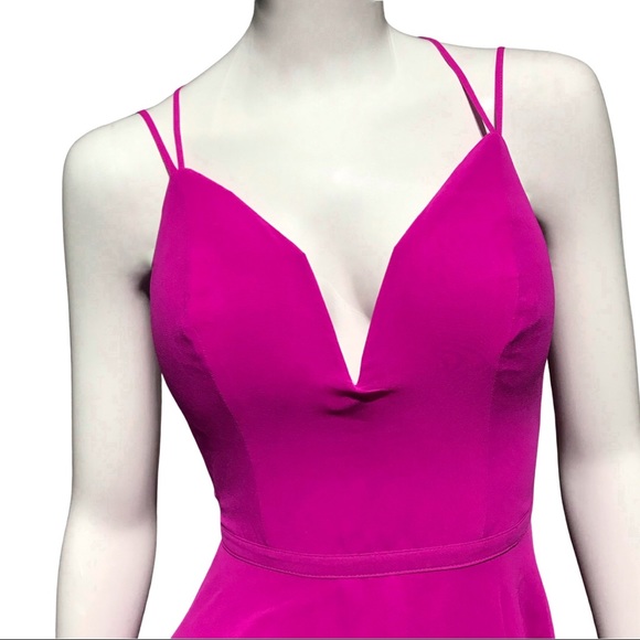 bebe Fuchsia Pink Deep V Neck Mini Dress, Size 00 - Picture 9 of 9